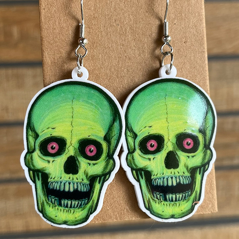 Halloween Green Skull Earrings