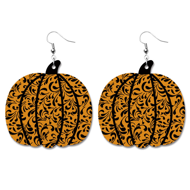 Halloween Printed Pumpkin Leather Earrings