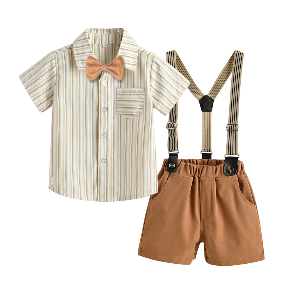 Striped Cardigan Gentleman Bib Shorts Two-Piece Set