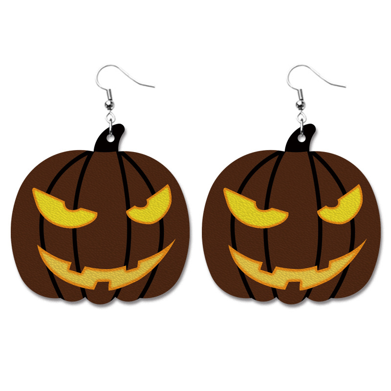 Halloween Grinning Pumpkin Leather Earrings