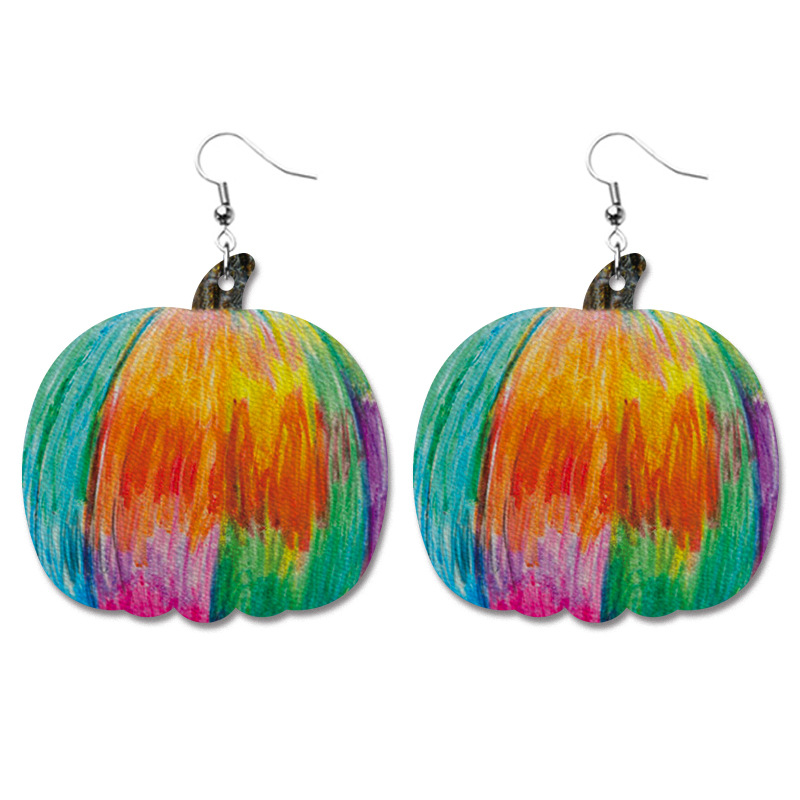 Halloween Colorful Pumpkin Leather Earrings