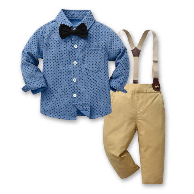 Blue Shirt Strap Pants Two-piece Suit