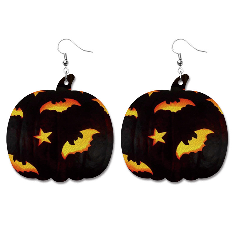 Halloween Starry Night Bat Leather Earrings