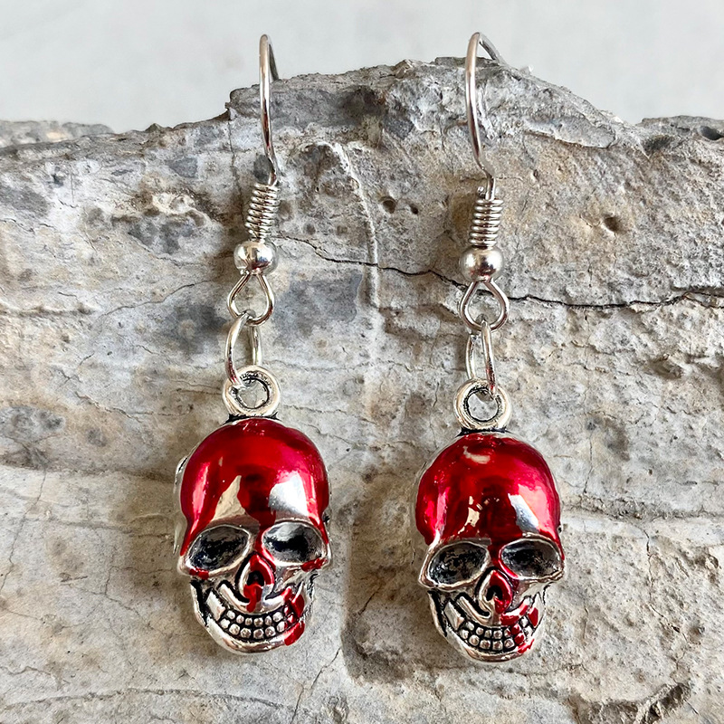 Halloween Scary Blood Skull Wood Earrings