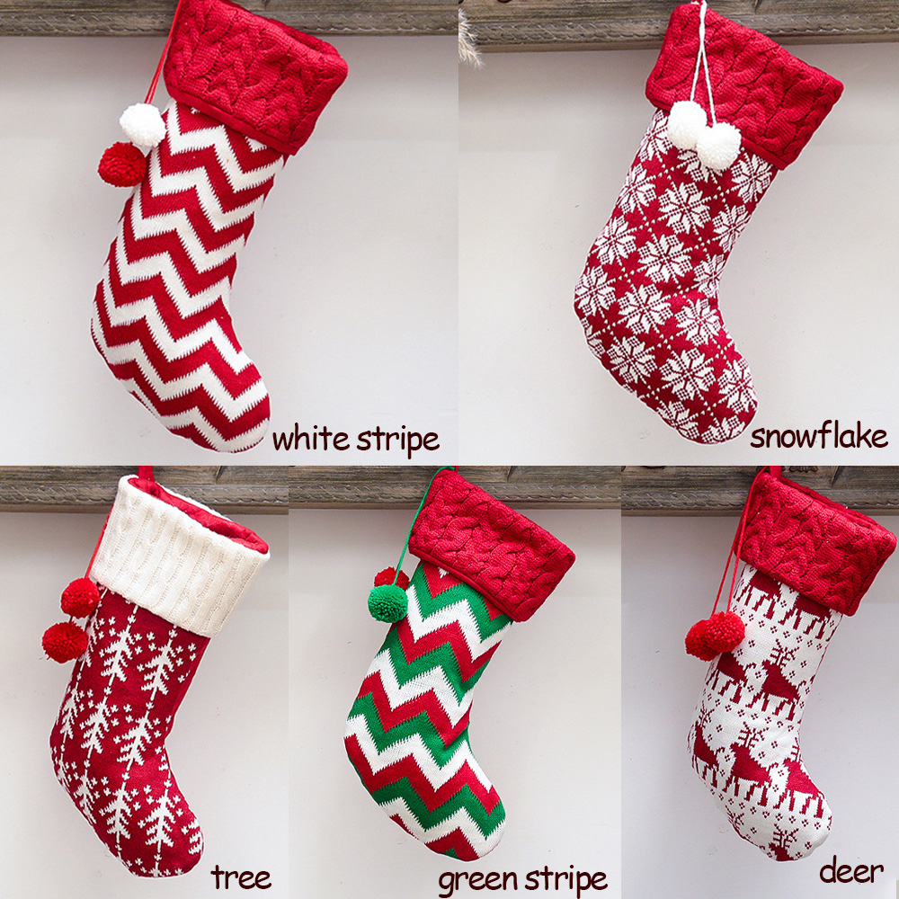 Knitted Wool Red&White Christmas Family Stocking