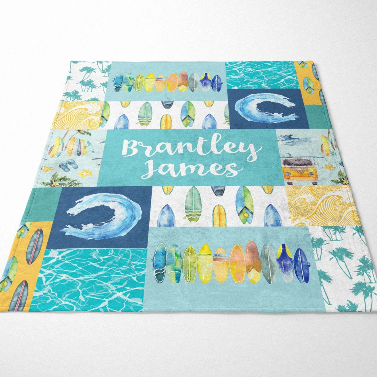 Personalized Surfing Beach Baby Flannel Blanket