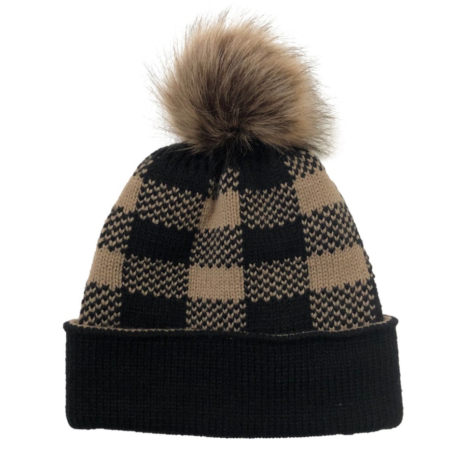 Christmas Plaid Detachable Pom Pom Knit Hat