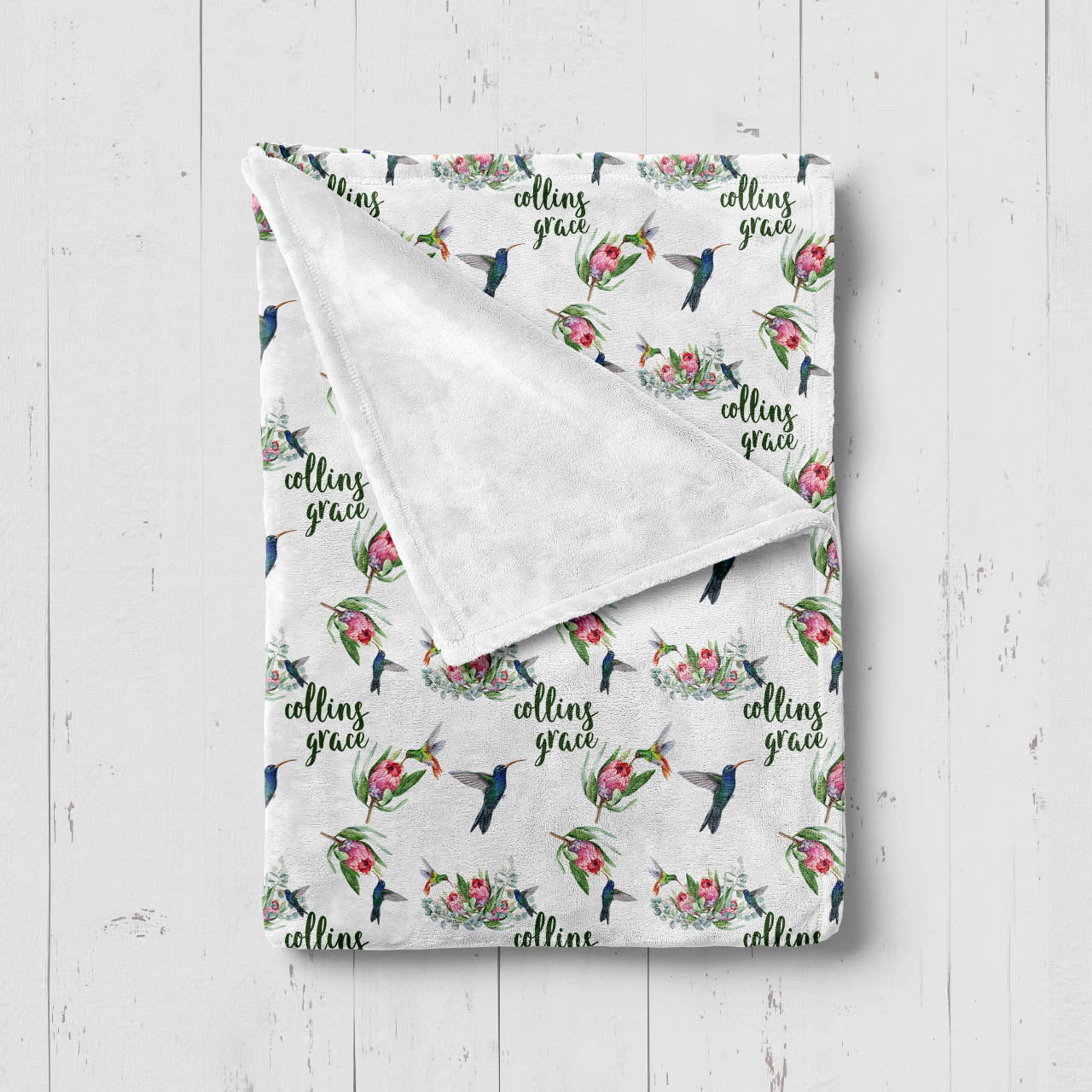 Personalized Hummingbird Floral Baby Flannel Blanket