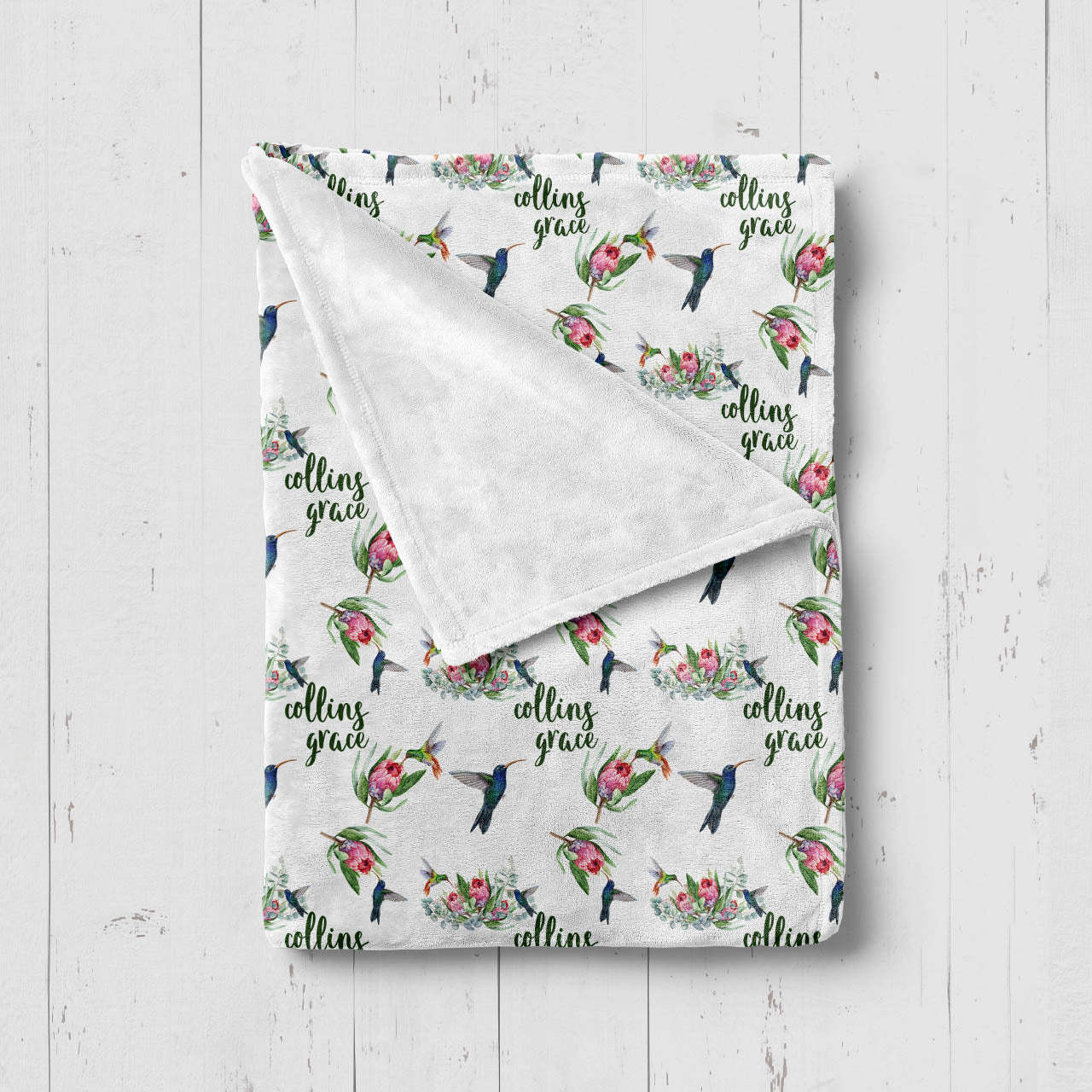 Personalized Hummingbird Floral Baby Flannel Blanket