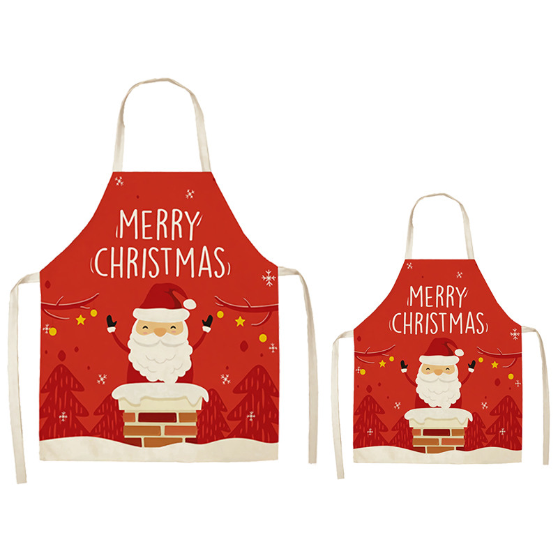 Red Santa Merry Christmas Apron Sets For Adult&Kids