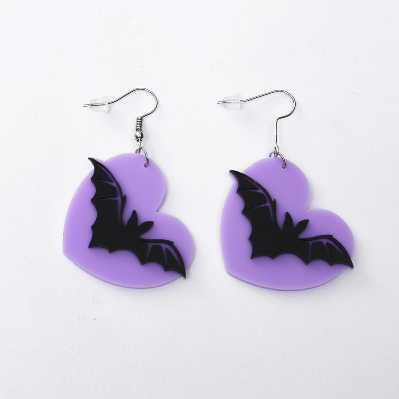 Halloween Bat + Heart Acrylic  Earring 