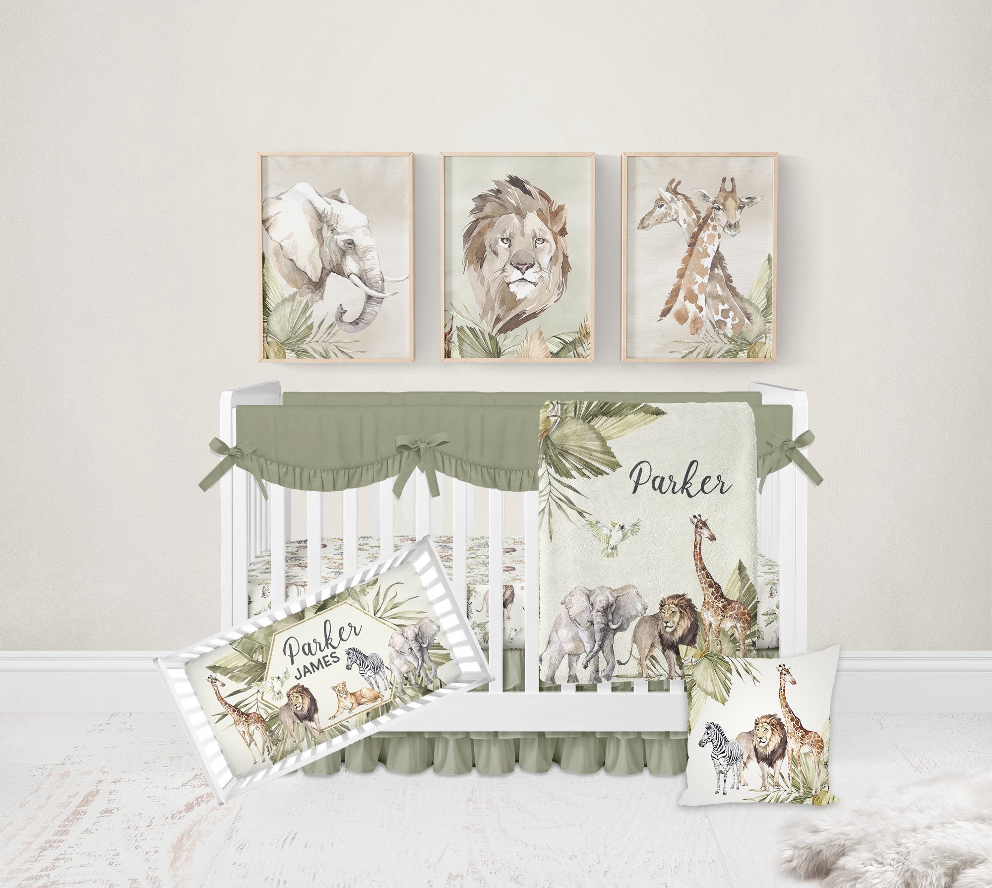 Personalized Safari Animals Baby Flannel Blanket