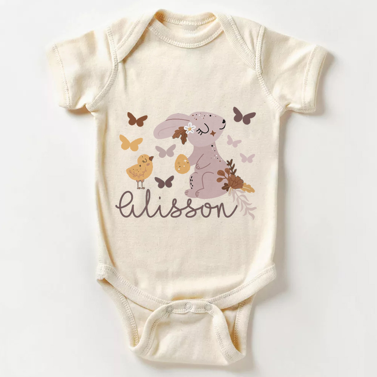 Personalized Butterfly Chick And Bunny Easter Bodysuit For Baby