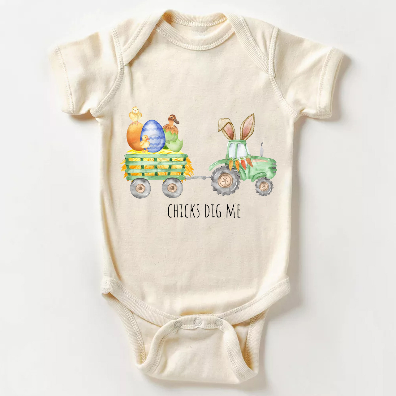Chicks Dig Me Easter Tractor Bodysuit For Baby