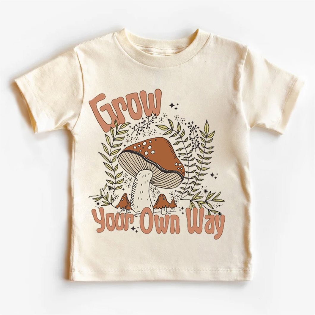 Grow Your Own Way Cute Mushroom Kids T-Shirt Sale-Beepumpkin™
