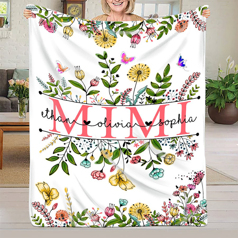 Personalized Grandma Wildflowers With Grandkids Names Blanket