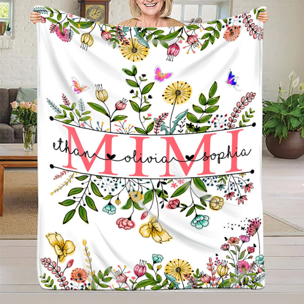 Personalized Grandma Wildflowers With Grandkids Names Blanket