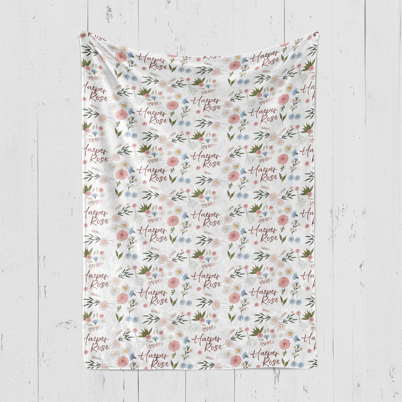Personalized Daisy Print Baby Flannel Blanket