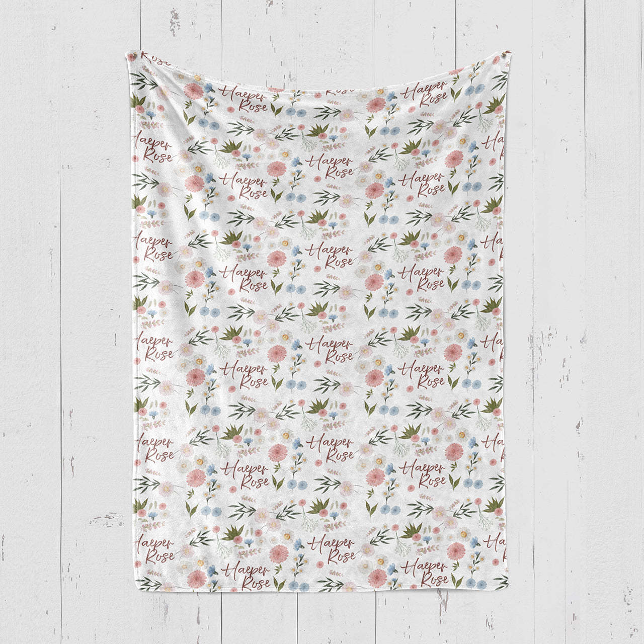 Personalized Daisy Print Baby Flannel Blanket