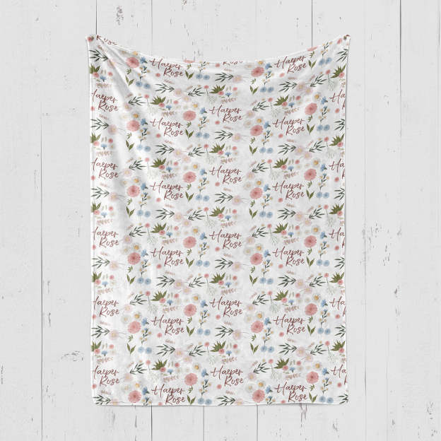 Personalized Daisy Print Baby Flannel Blanket