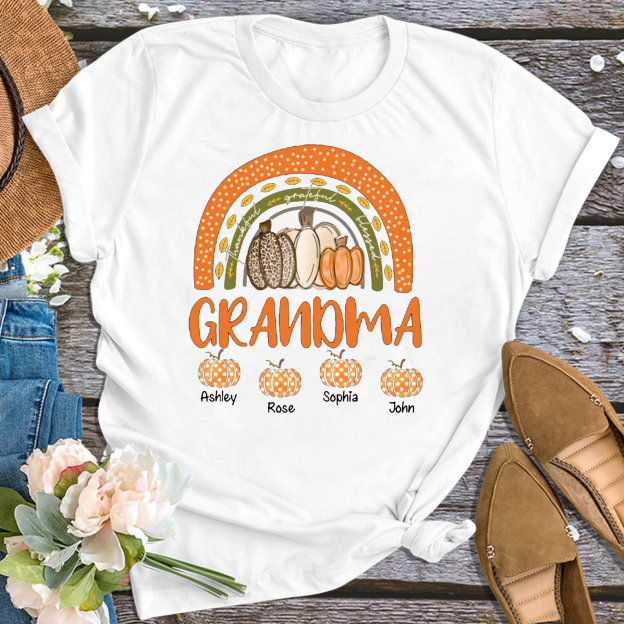 Three Pumpkins Thanksgiving Personalized Grandma Shirt 