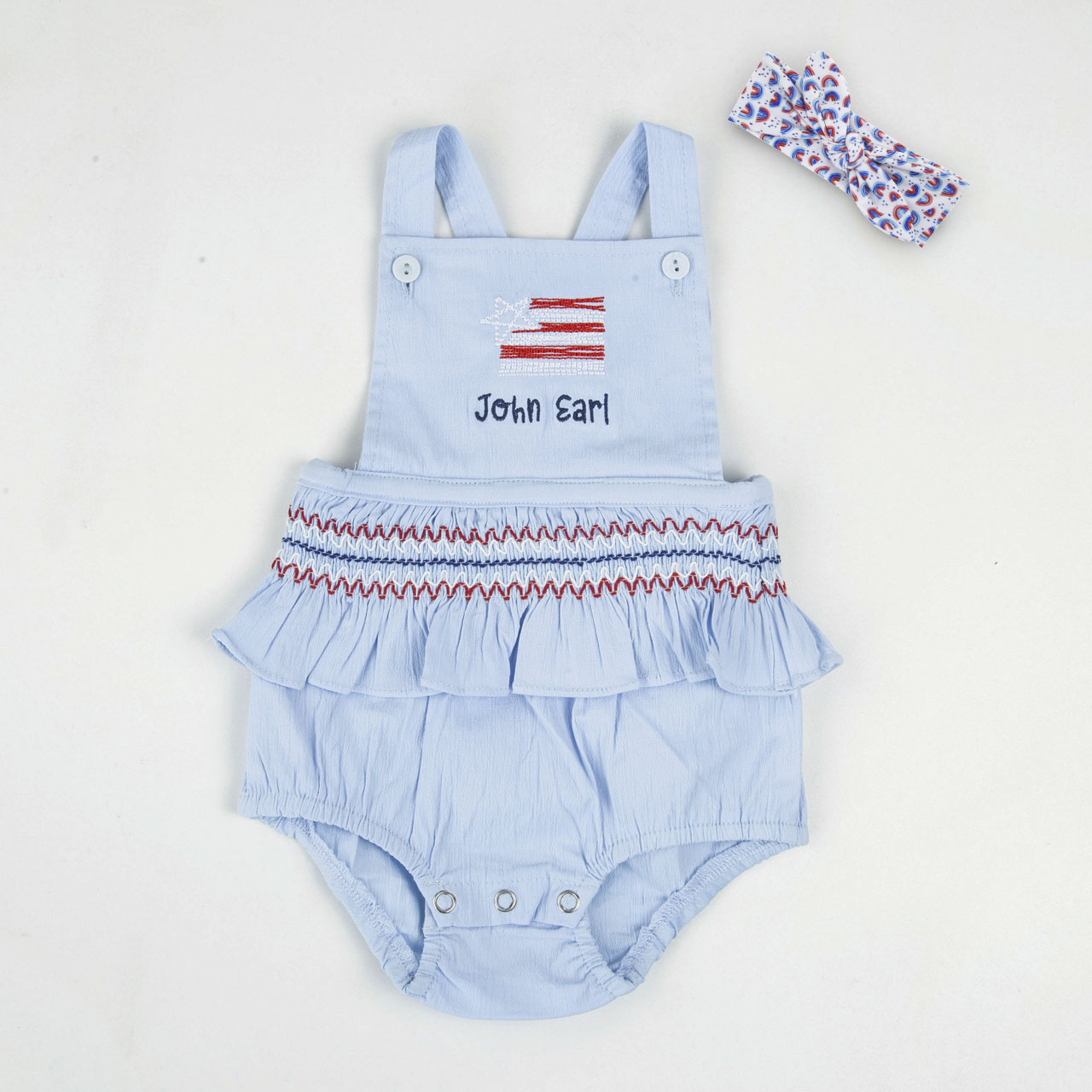 Personalized Independence Day Baby Jumpsuit Headband Set