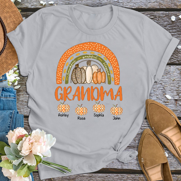 Three Pumpkins Thanksgiving Personalized Grandma Shirt 