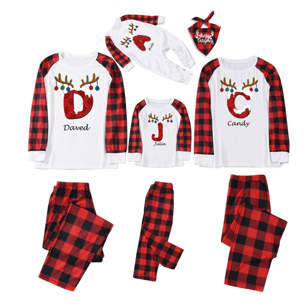 Red Letters Antlers Christmas Family Matching Pajamas