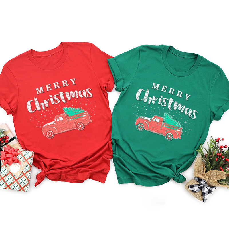 Red Tree Truck Christmas Family Shirt