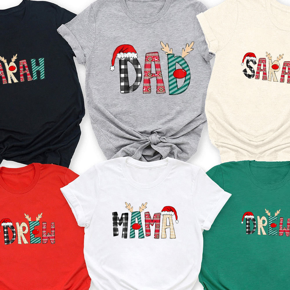 Personalized Christmas Reindeer Letters Family Matching Shirt
