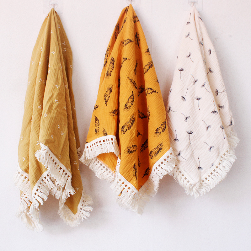 Double-layer Tassel Cotton Printed Baby Swaddle
