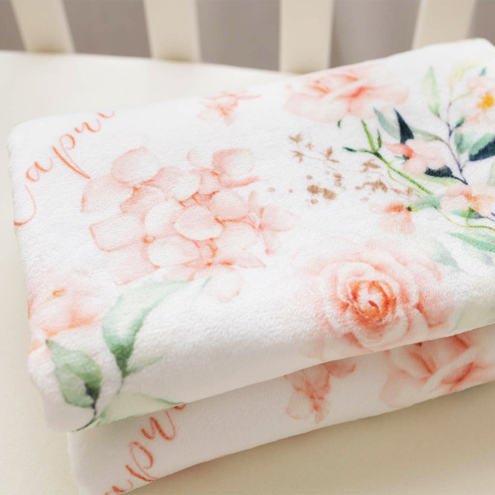 Personalized Name Pink Flower Blanket