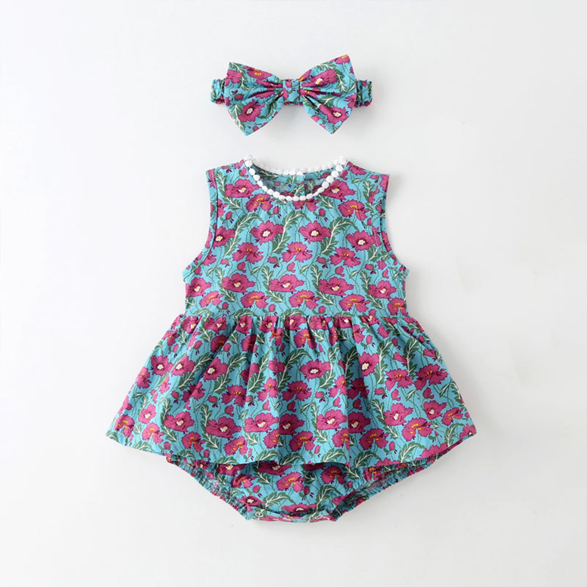 Baby Girl Floral Cute Jumpsuit with Headband