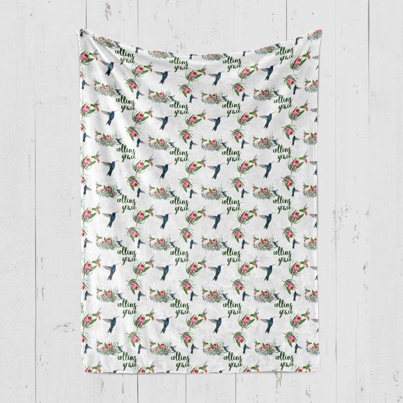 Personalized Hummingbird Floral Baby Flannel Blanket