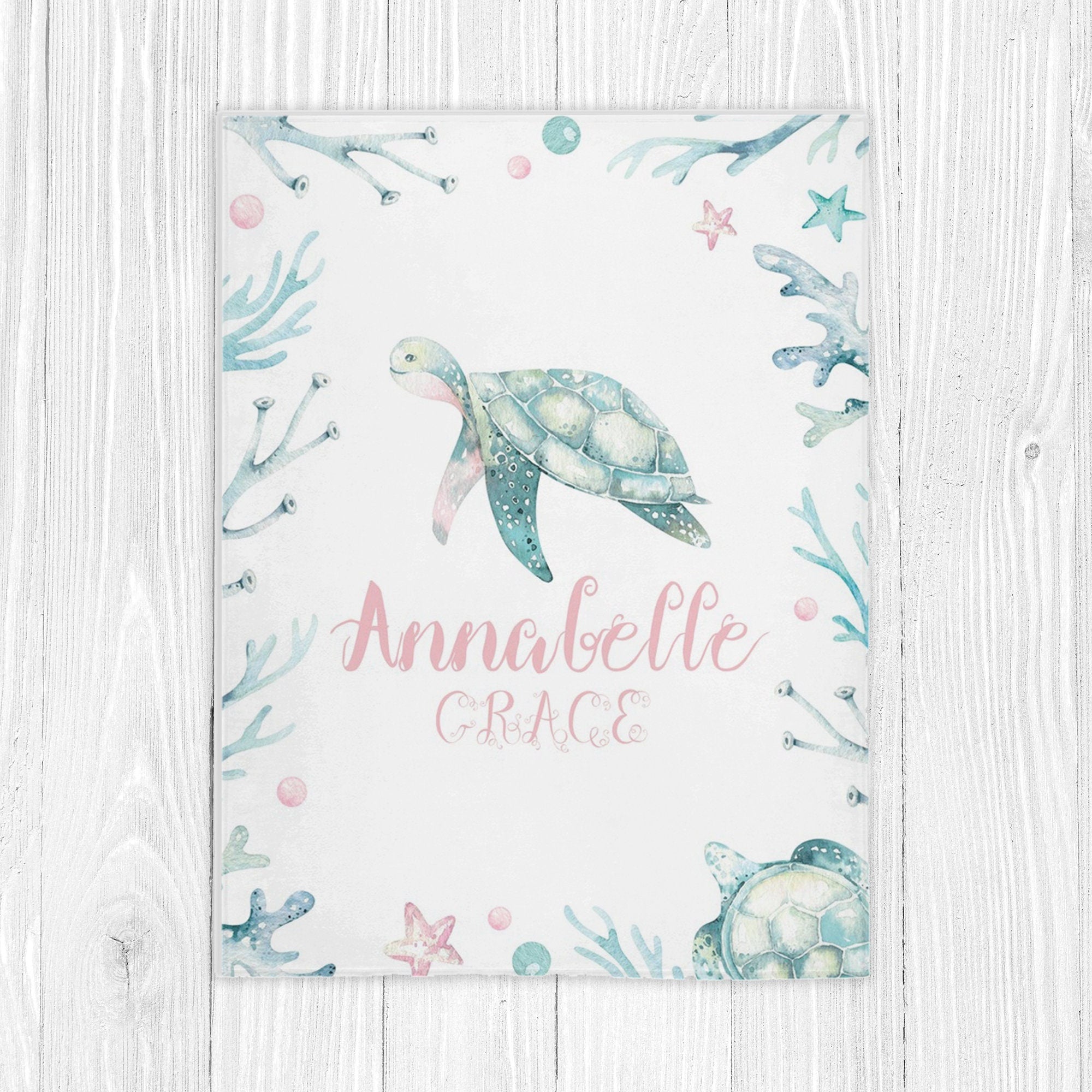 Personalized Sea Turtle Baby Flannel Blanket
