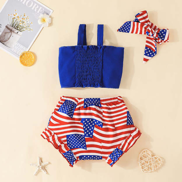 4th Of July Baby Girl Bow Outfit Set