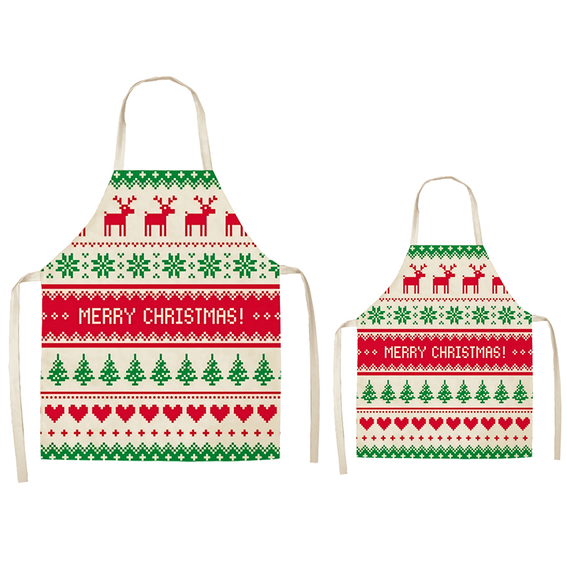 Red&Green Stripes Christmas Apron Sets For Adult&Kids