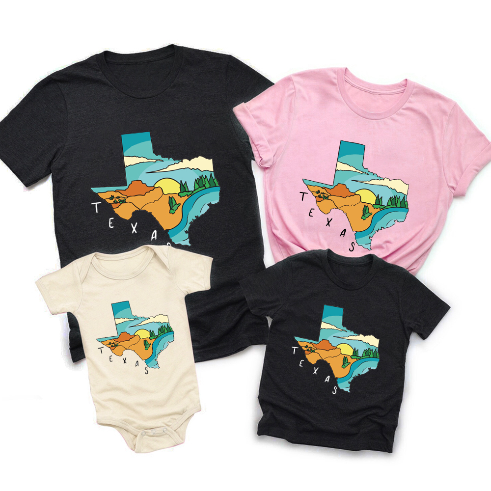 Texas State Landscape Map Family Matching Shirts