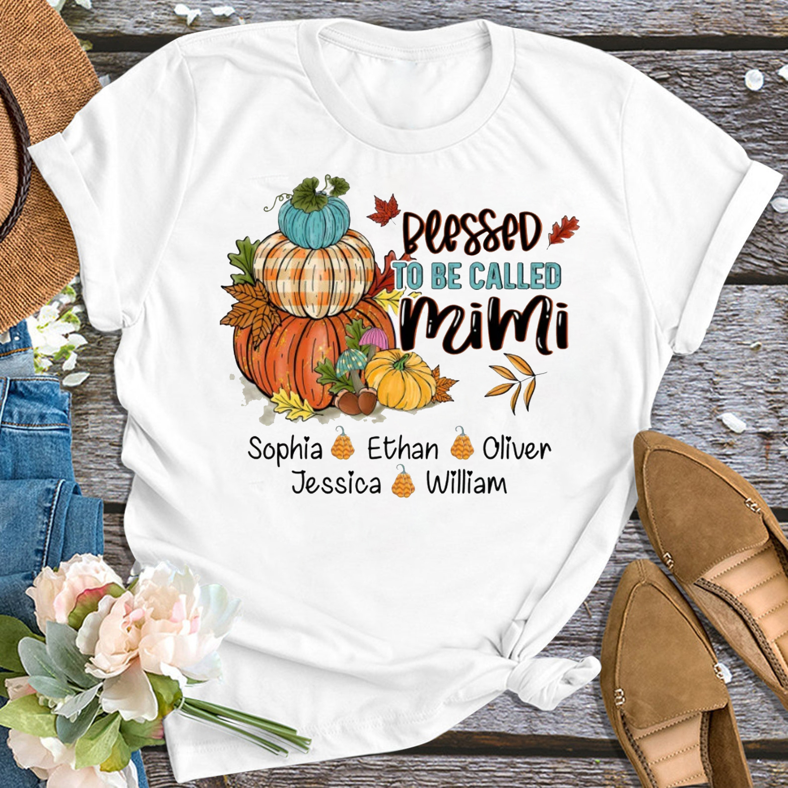 Blessed Pumpkin Thanksgiving Personalized Grandma Shirt 