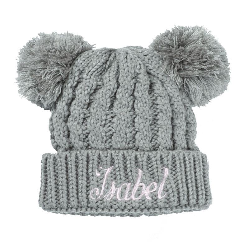 0-6T Double Pom Pom Beanies/hat Personalized (Knit)