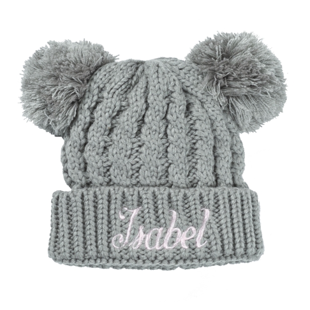 0-6T Double Pom Pom Beanies/hat Personalized (Knit)