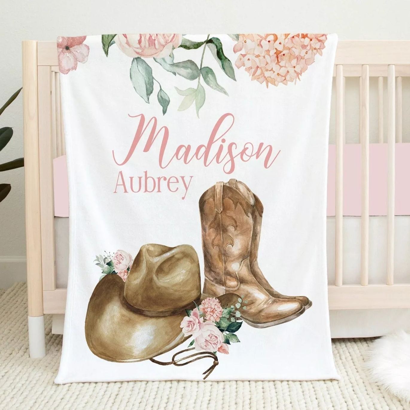 Personalized Western Cowgirl Baby Flannel Blanket