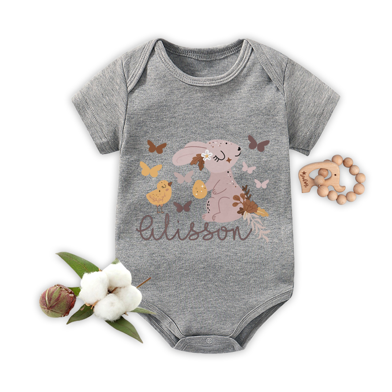 Personalized Butterfly Chick And Bunny Easter Bodysuit For Baby