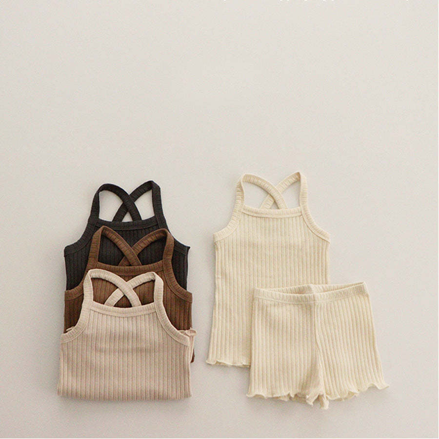4 Colors Baby Girl Ribbed Short Set