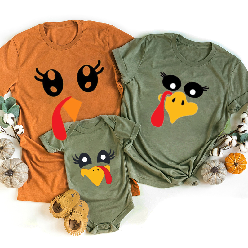Cute Turkey Fall Thanksgiving Family Matching Shirts