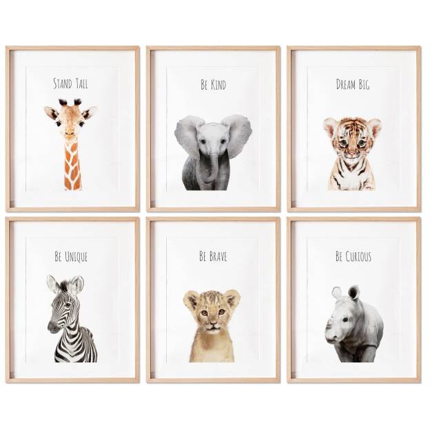Set of 6 Safari Animals Nursery Digital Wall Art