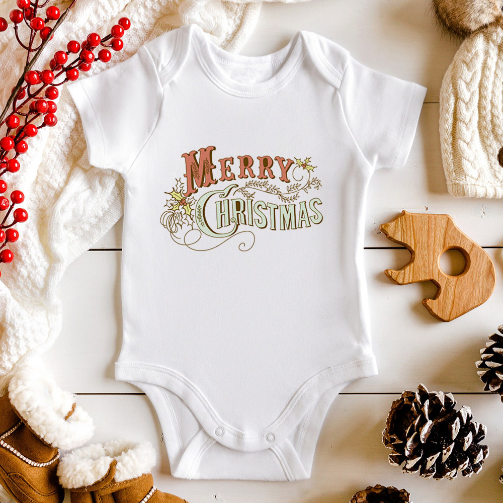 Vintage Merry Christmas Baby Bodysuit