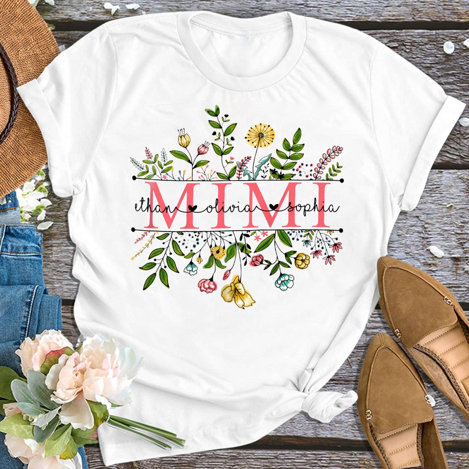 Personalized Wildflower Mimi and Grandson Floral Shirt