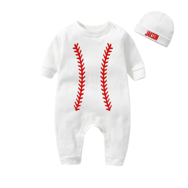 Image of Baseball Personalized Baby Rompers Set