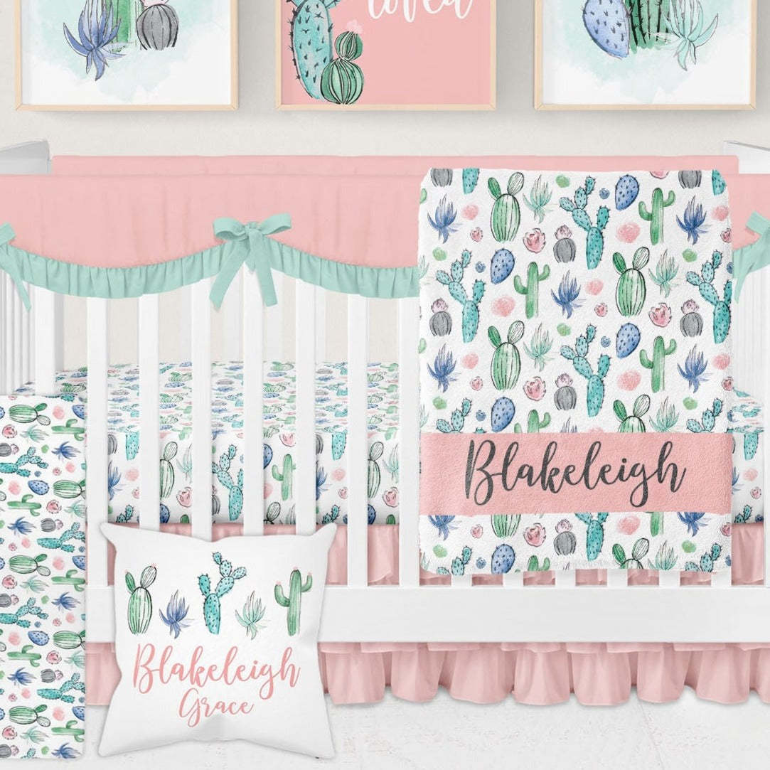 Personalized Cactus Nursery Baby Flannel Blanket